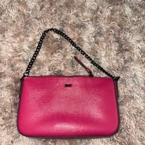DKNY Hot Pink Wristlet with Black Chain Handle